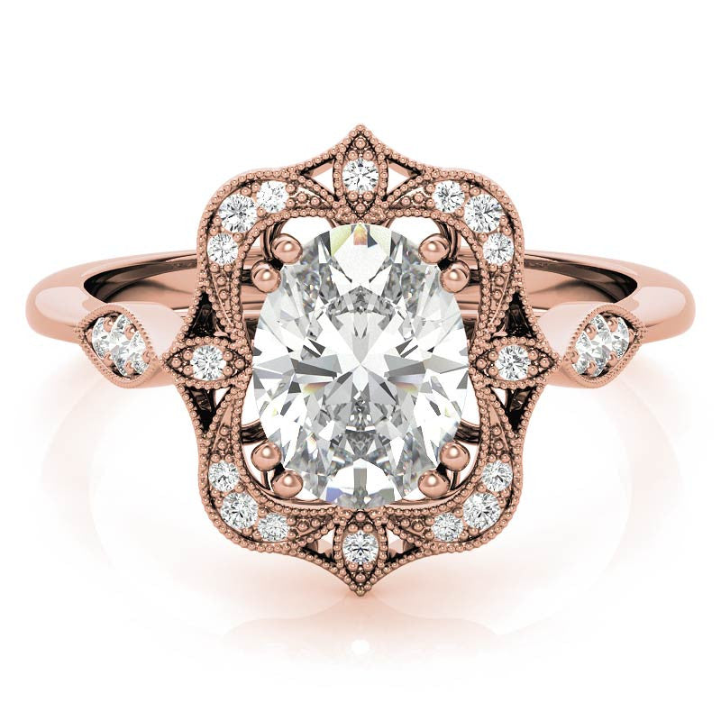 Antique Vintage Style Halo Oval Moissanite Engagement Ring