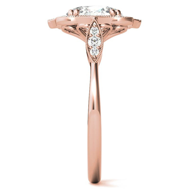 Antique Vintage Style Halo Oval Moissanite Engagement Ring