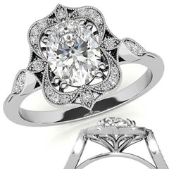 Antique Vintage Style Halo Oval Moissanite Engagement Ring
