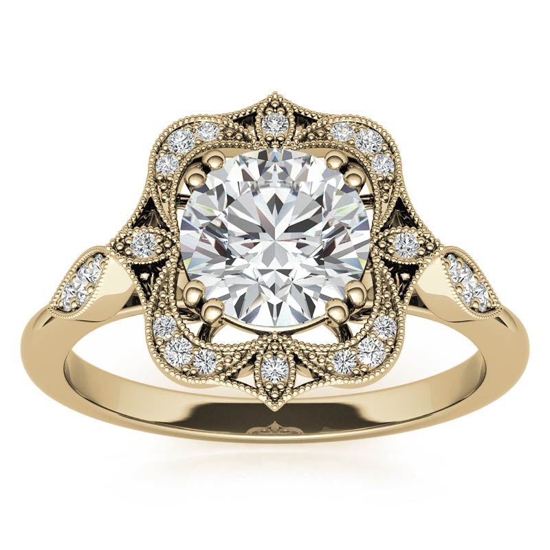 Unique Halo Round Brilliant Moissanite Engagement Ring