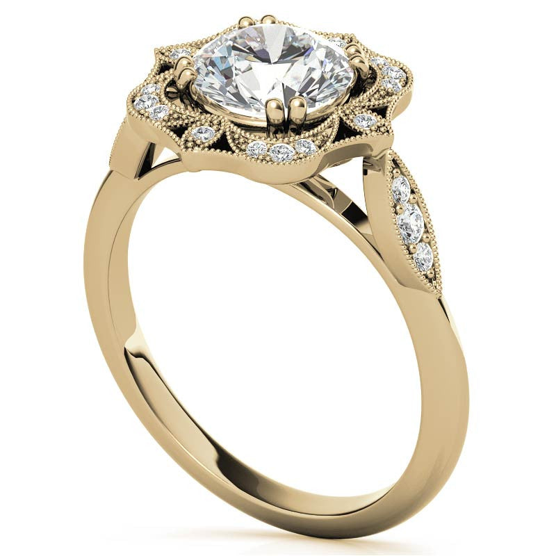 Unique Halo Round Brilliant Moissanite Engagement Ring