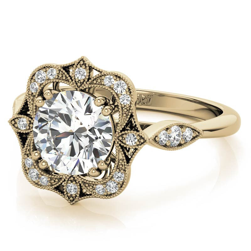 Unique Halo Round Brilliant Moissanite Engagement Ring