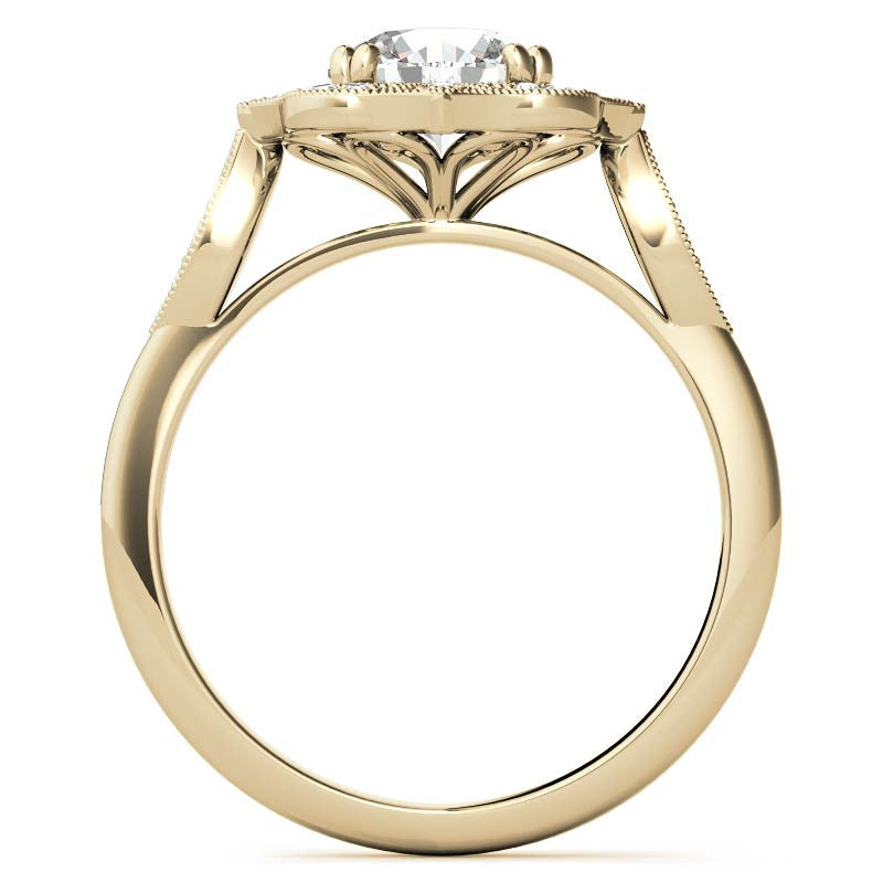 Unique Halo Round Brilliant Moissanite Engagement Ring