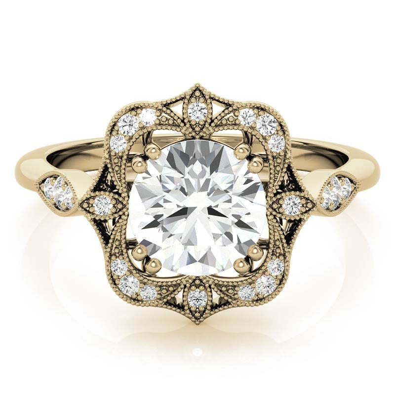 Unique Halo Round Brilliant Moissanite Engagement Ring