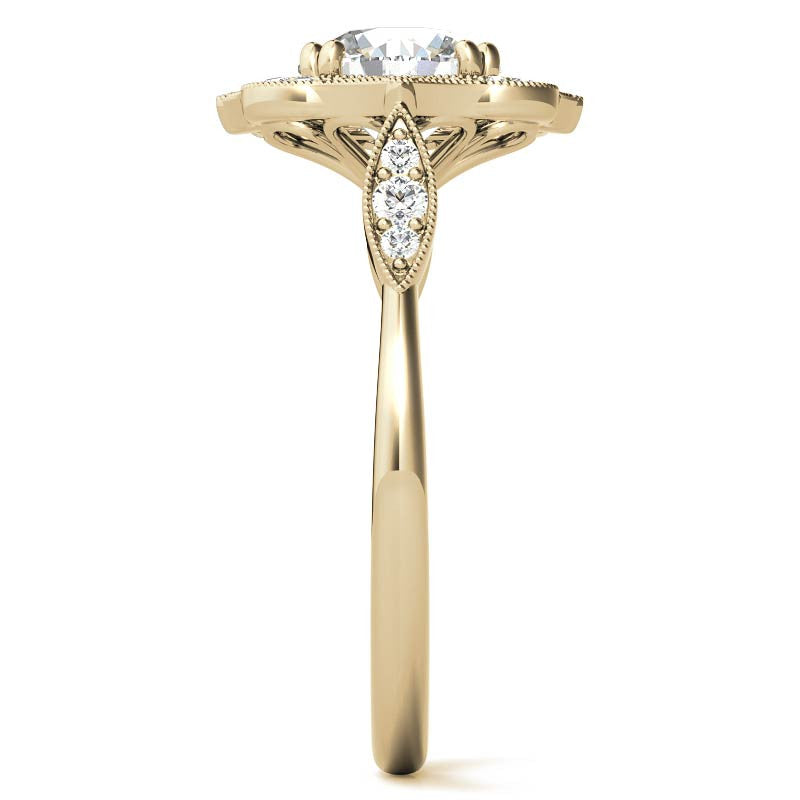 Unique Halo Round Brilliant Moissanite Engagement Ring