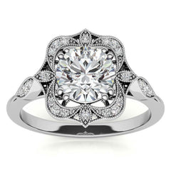 Unique Halo Round Brilliant Moissanite Engagement Ring