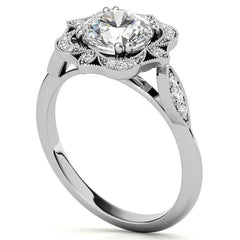Unique Halo Round Brilliant Moissanite Engagement Ring
