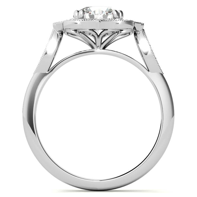 Unique Halo Round Brilliant Moissanite Engagement Ring