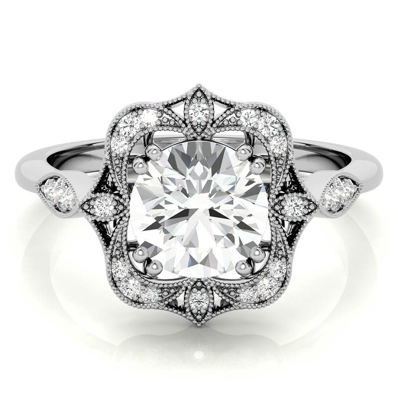 Unique Halo Round Brilliant Moissanite Engagement Ring