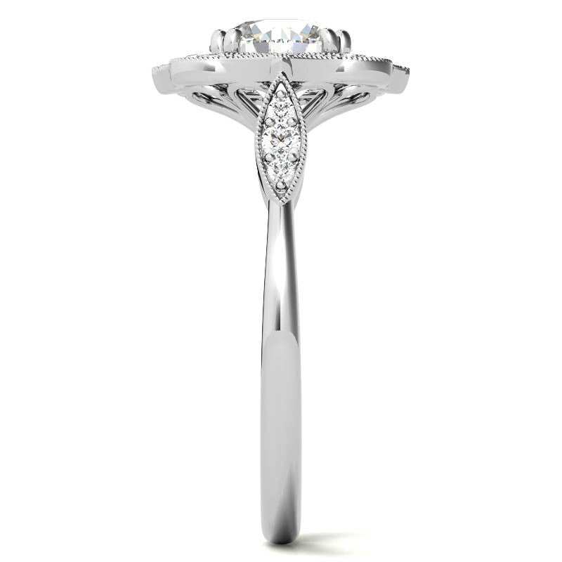 Unique Halo Round Brilliant Moissanite Engagement Ring