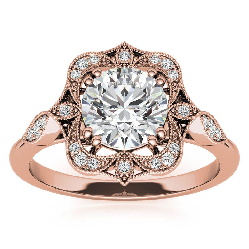 Unique Halo Round Brilliant Moissanite Engagement Ring