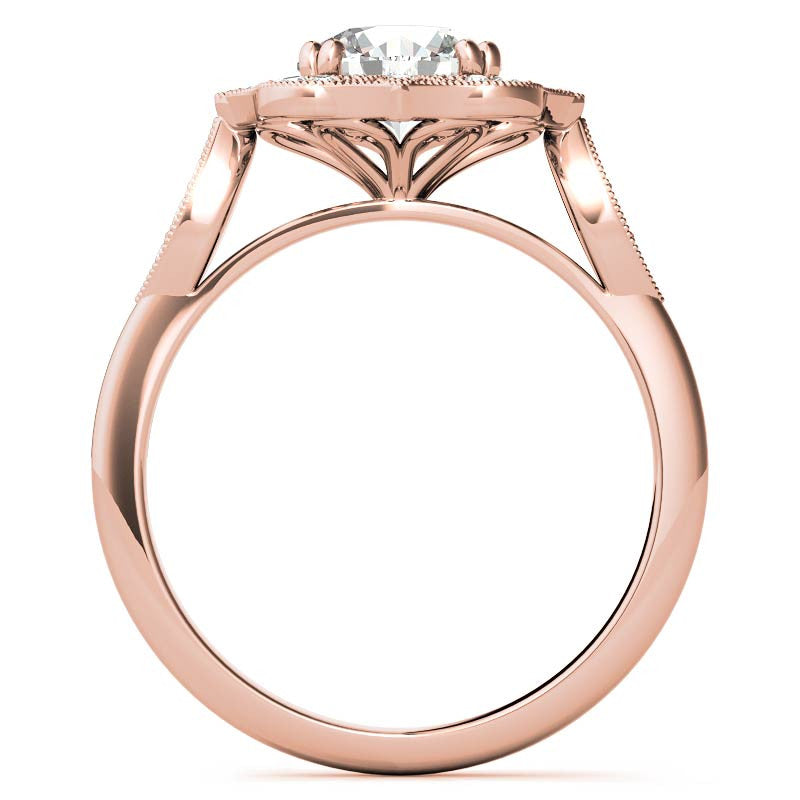 Unique Halo Round Brilliant Moissanite Engagement Ring