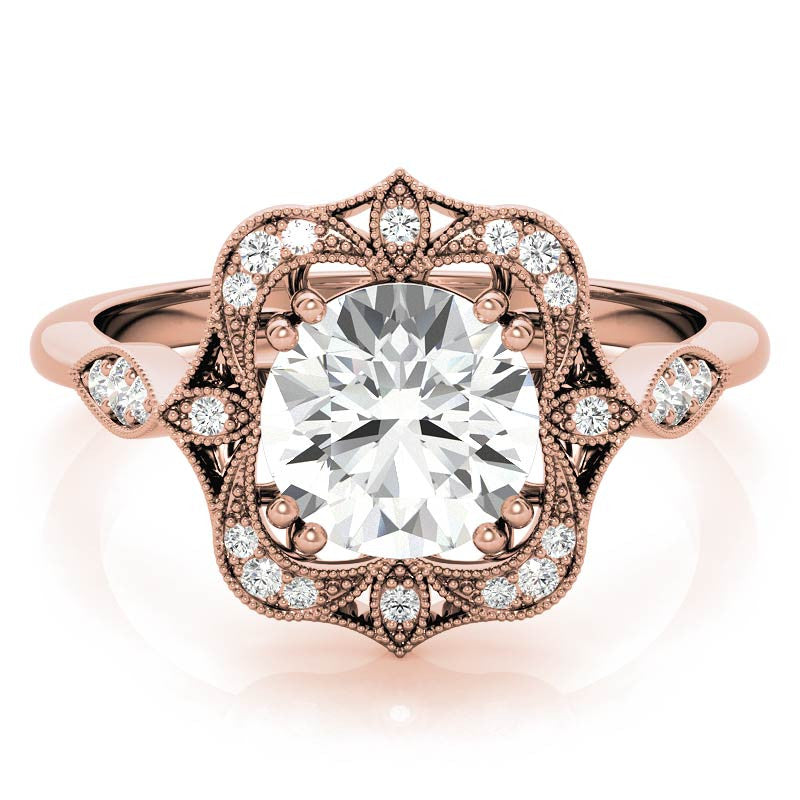 Unique Halo Round Brilliant Moissanite Engagement Ring