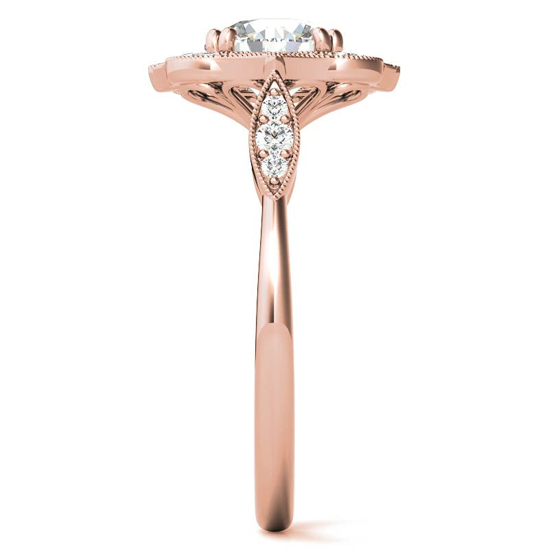 Unique Halo Round Brilliant Moissanite Engagement Ring