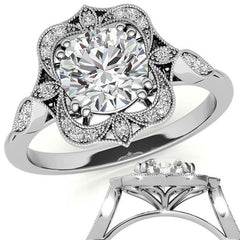 Unique Halo Round Brilliant Moissanite Engagement Ring