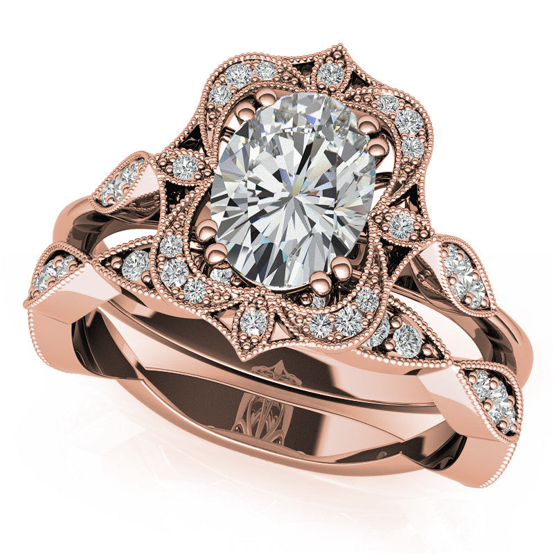 Antique Vintage Style Halo Oval Moissanite Engagement Ring