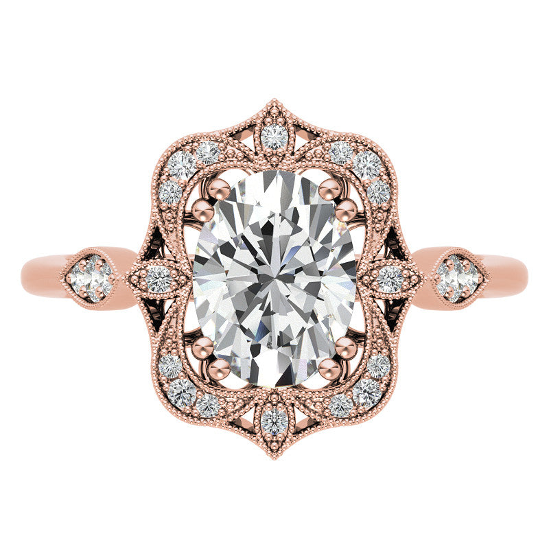 Antique Vintage Style Halo Oval Moissanite Engagement Ring