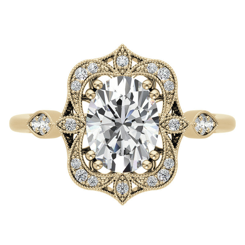Antique Vintage Style Halo Oval Moissanite Engagement Ring