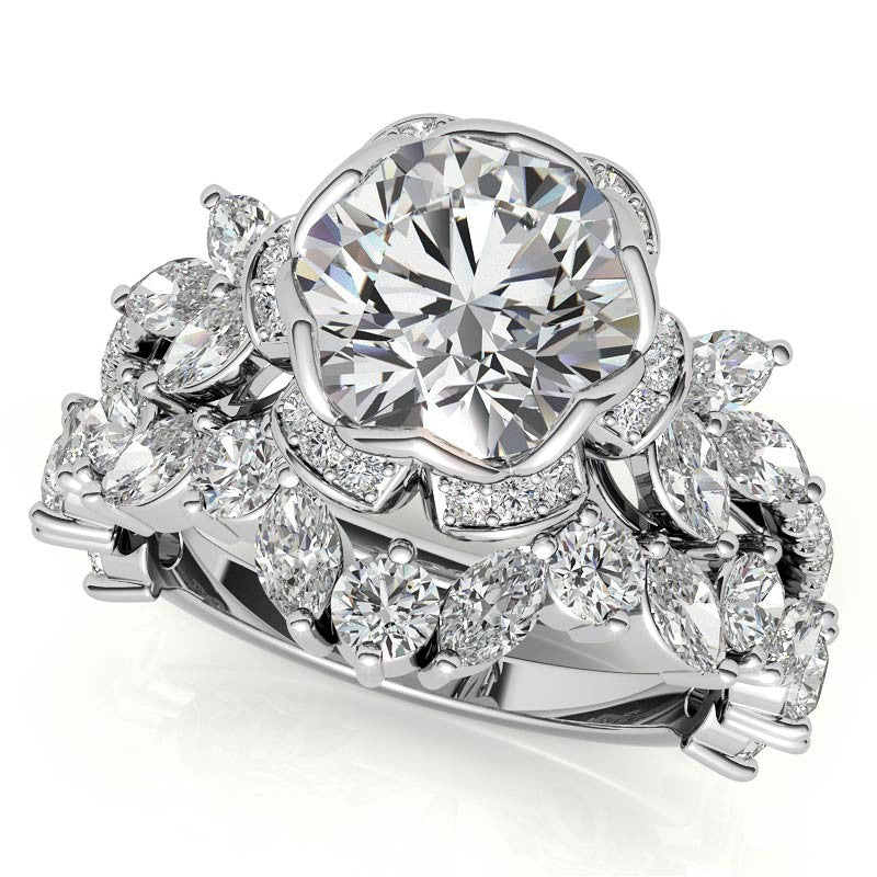 6-Prong Floral Round H&A Moissanite Engagement Ring