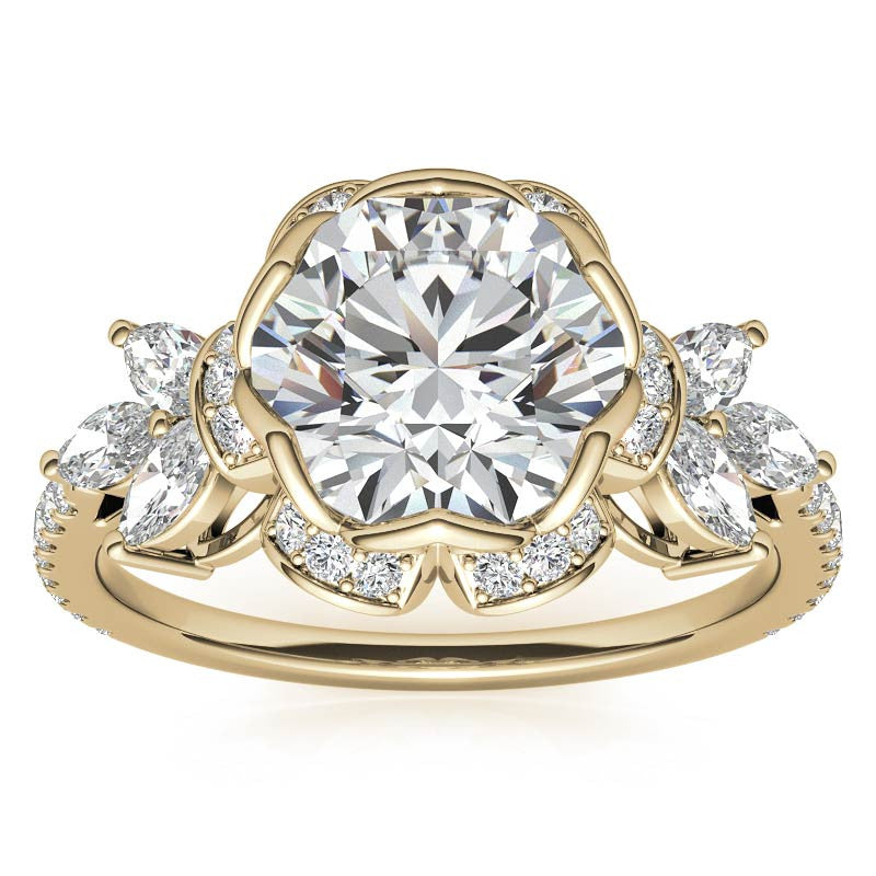 6-Prong Floral Round H&A Moissanite Engagement Ring
