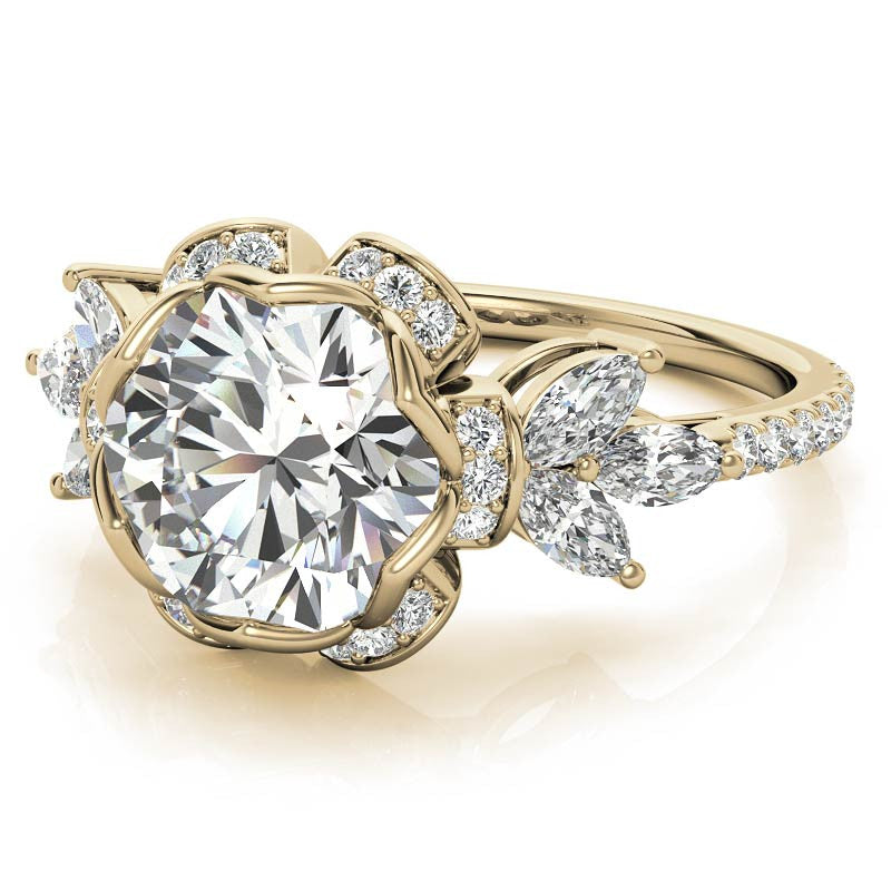 6-Prong Floral Round H&A Moissanite Engagement Ring