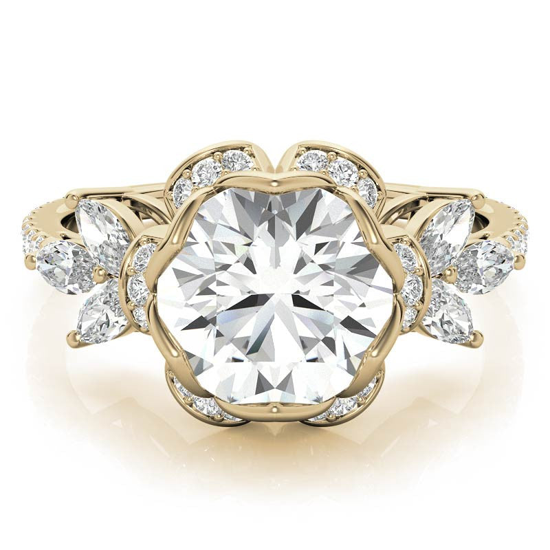 6-Prong Floral Round H&A Moissanite Engagement Ring