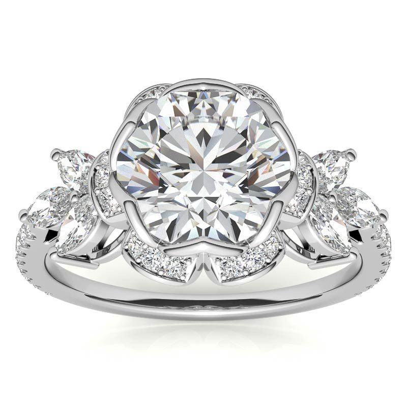 6-Prong Floral Round H&A Moissanite Engagement Ring