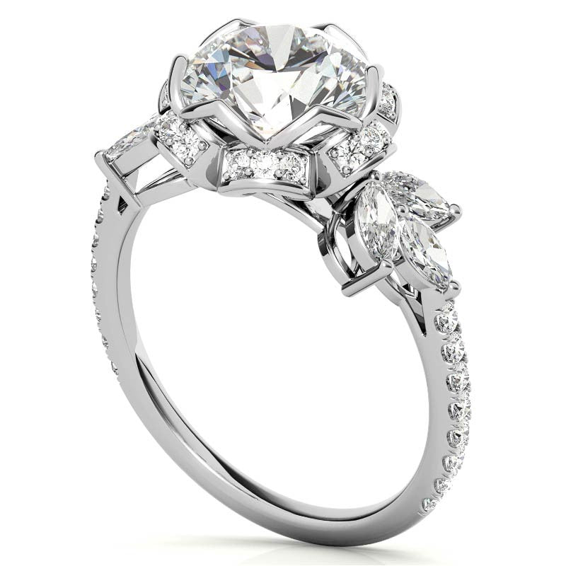 6-Prong Floral Round H&A Moissanite Engagement Ring