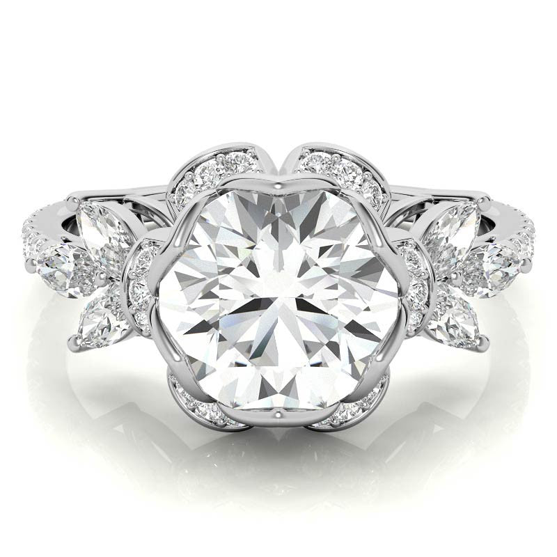 6-Prong Floral Round H&A Moissanite Engagement Ring
