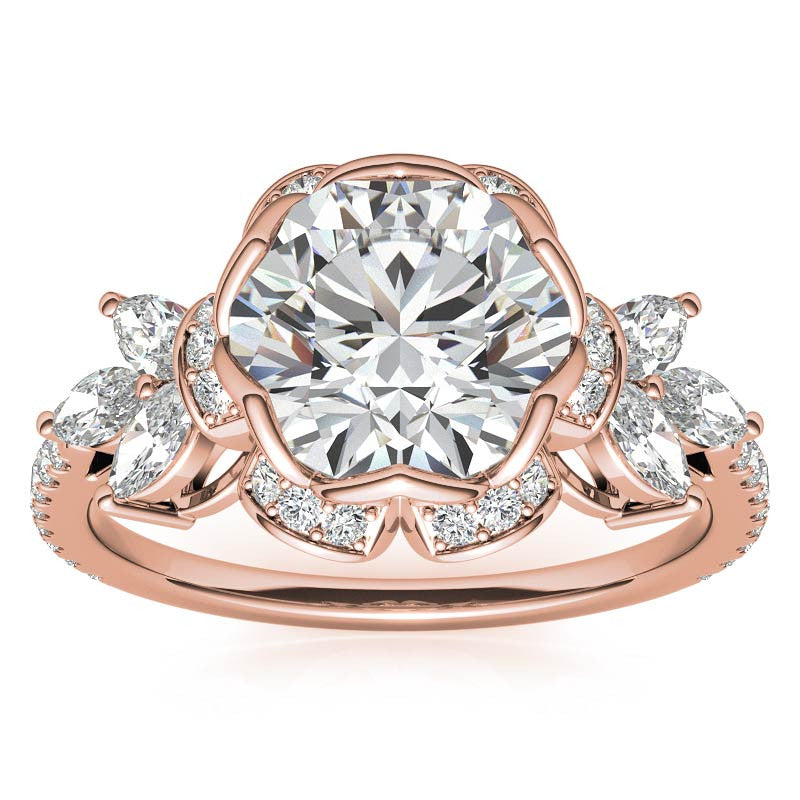 6-Prong Floral Round H&A Moissanite Engagement Ring