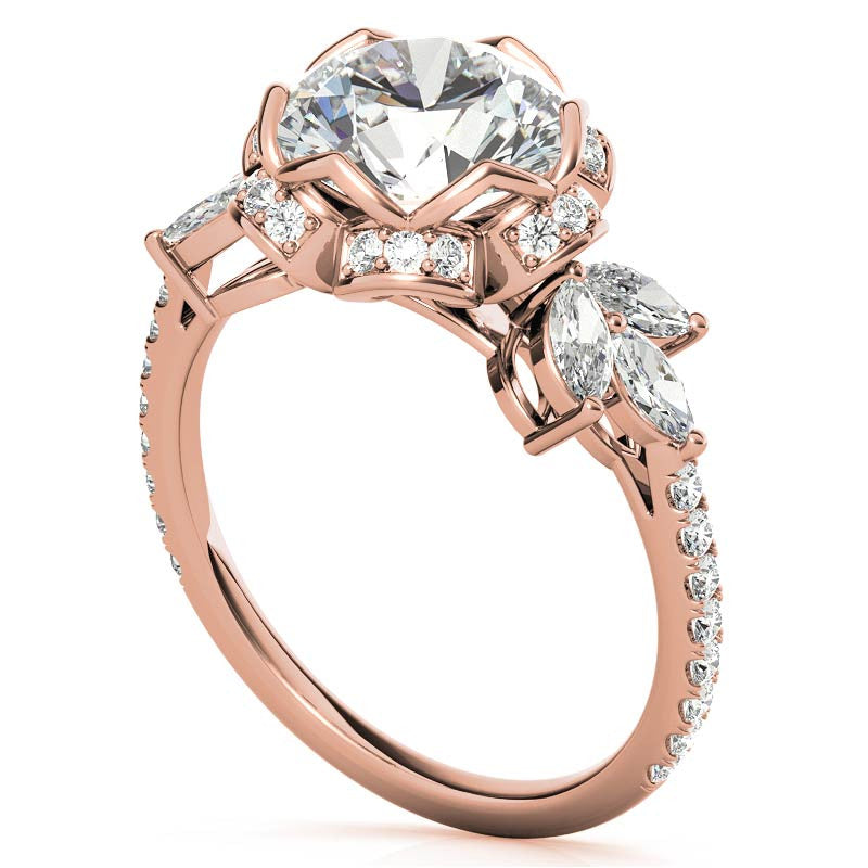 6-Prong Floral Round H&A Moissanite Engagement Ring