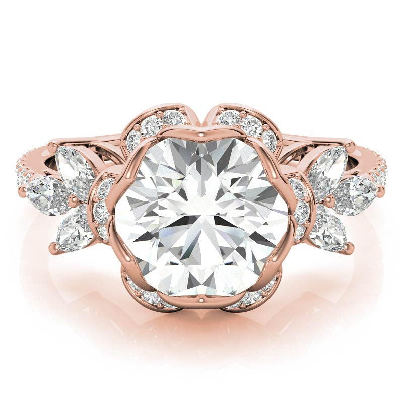 6-Prong Floral Round H&A Moissanite Engagement Ring
