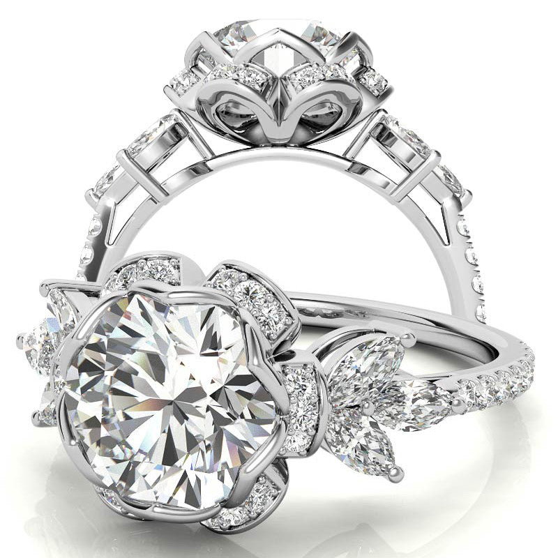 6-Prong Floral Round H&A Moissanite Engagement Ring