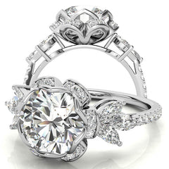 6-Prong Floral Round H&A Moissanite Engagement Ring