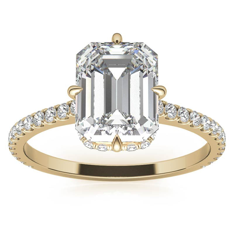 NESW-Oriented Emerald / Radiant Moissanite Engagement Ring