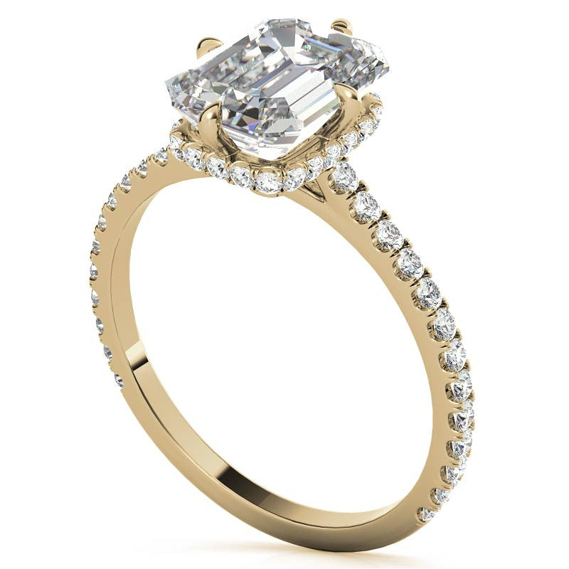 NESW-Oriented Emerald / Radiant Moissanite Engagement Ring