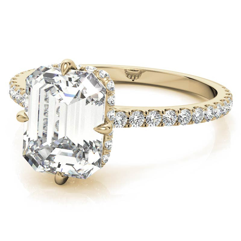 NESW-Oriented Emerald / Radiant Moissanite Engagement Ring