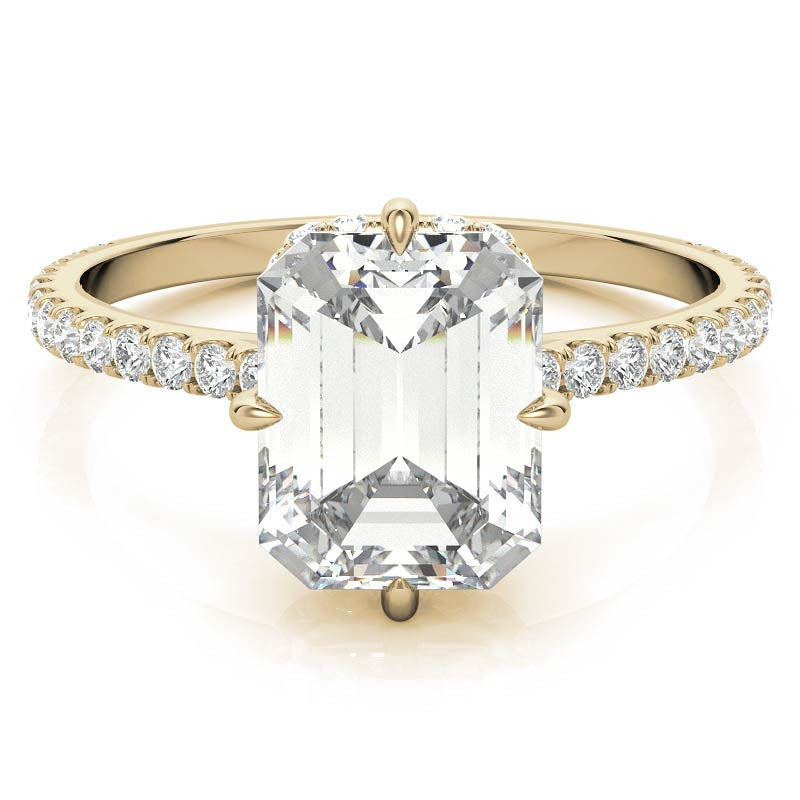 NESW-Oriented Emerald / Radiant Moissanite Engagement Ring