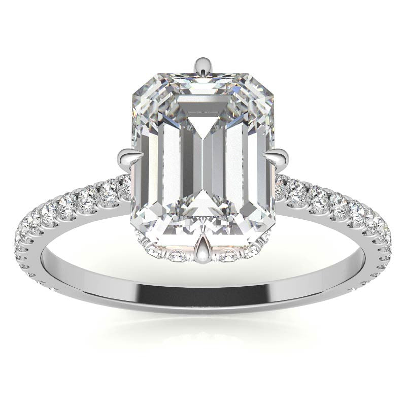 NESW-Oriented Emerald / Radiant Moissanite Engagement Ring