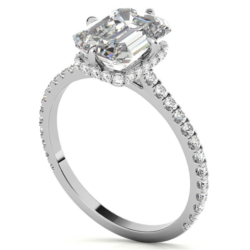 NESW-Oriented Emerald / Radiant Moissanite Engagement Ring