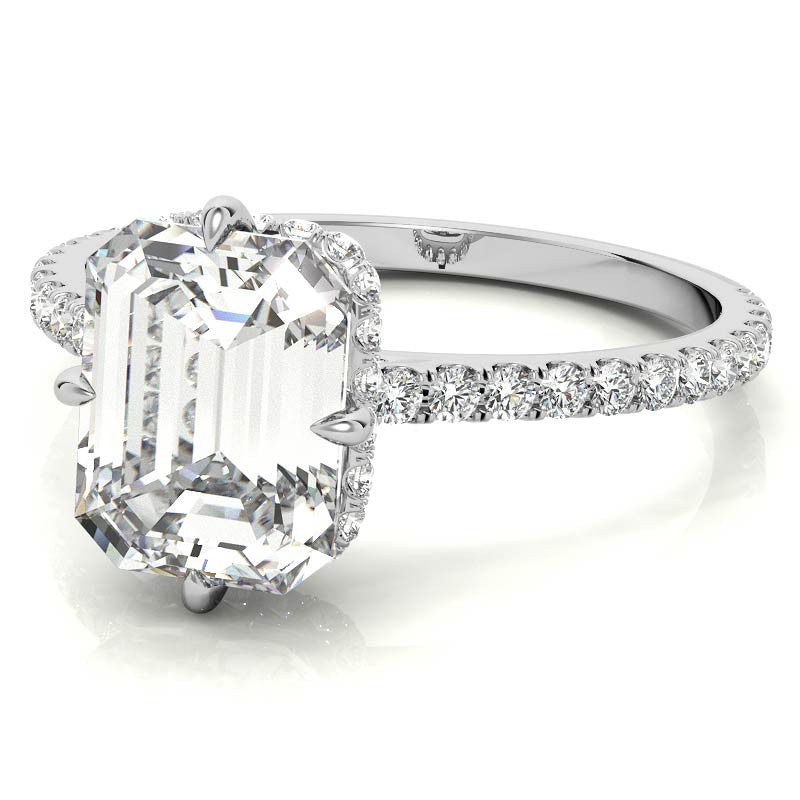 NESW-Oriented Emerald / Radiant Moissanite Engagement Ring