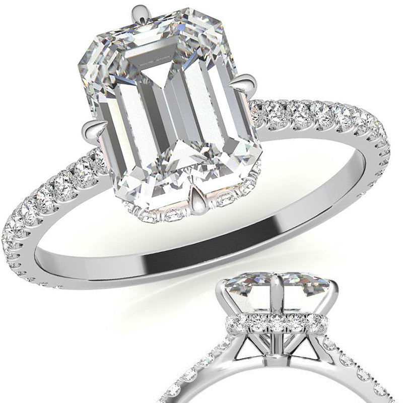 NESW-Oriented Emerald / Radiant Moissanite Engagement Ring