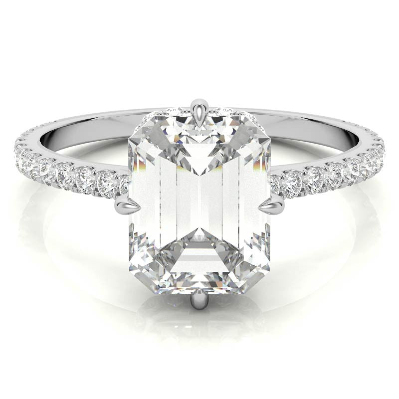 NESW-Oriented Emerald / Radiant Moissanite Engagement Ring