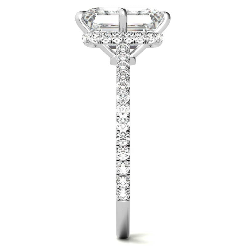 NESW-Oriented Emerald / Radiant Moissanite Engagement Ring