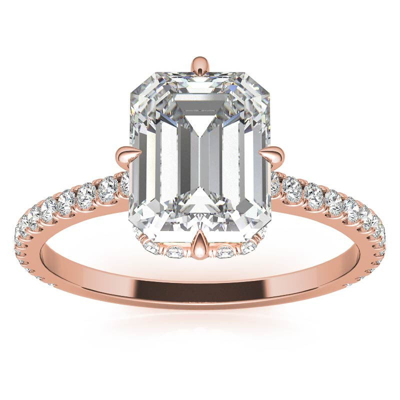 NESW-Oriented Emerald / Radiant Moissanite Engagement Ring