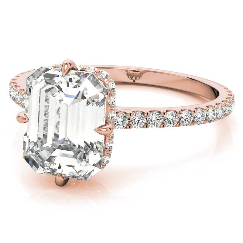 NESW-Oriented Emerald / Radiant Moissanite Engagement Ring