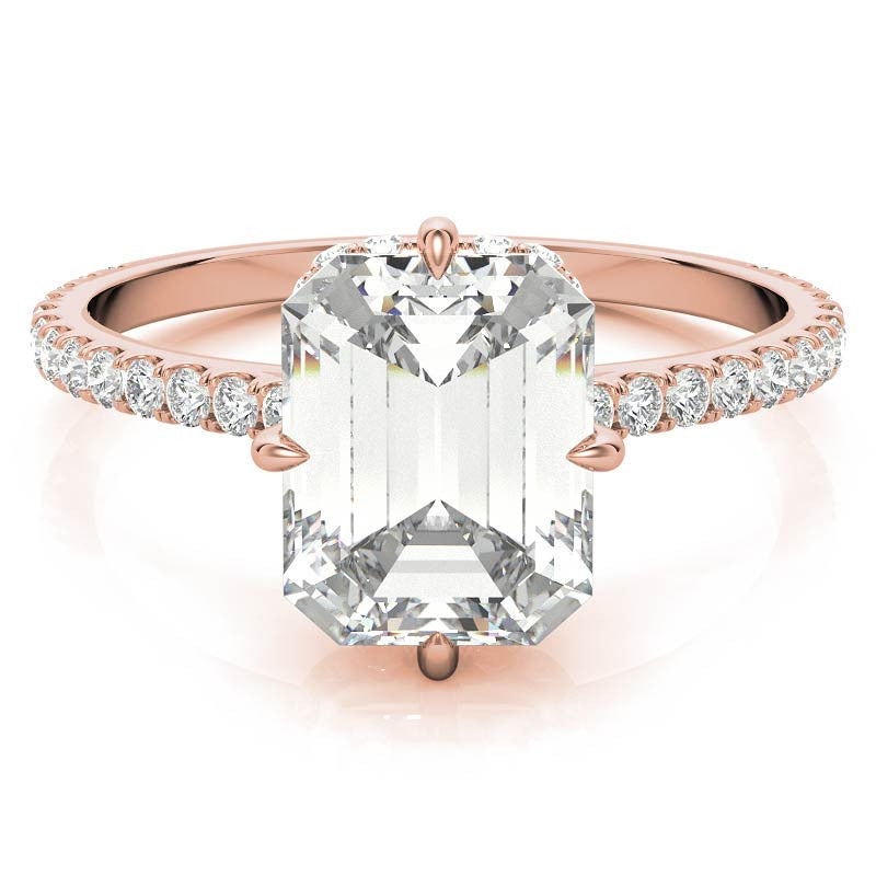 NESW-Oriented Emerald / Radiant Moissanite Engagement Ring