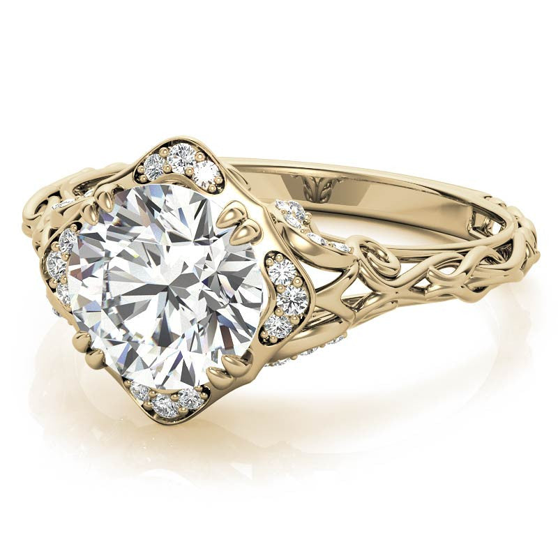 Antique Scroll Halo Round Moissanite Engagement Ring