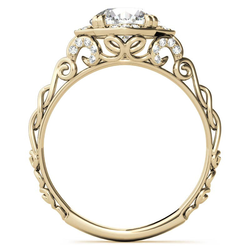 Antique Scroll Halo Round Moissanite Engagement Ring