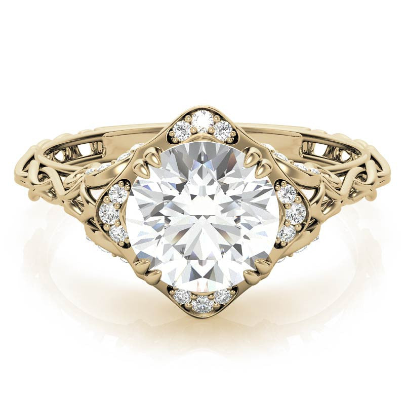 Antique Scroll Halo Round Moissanite Engagement Ring